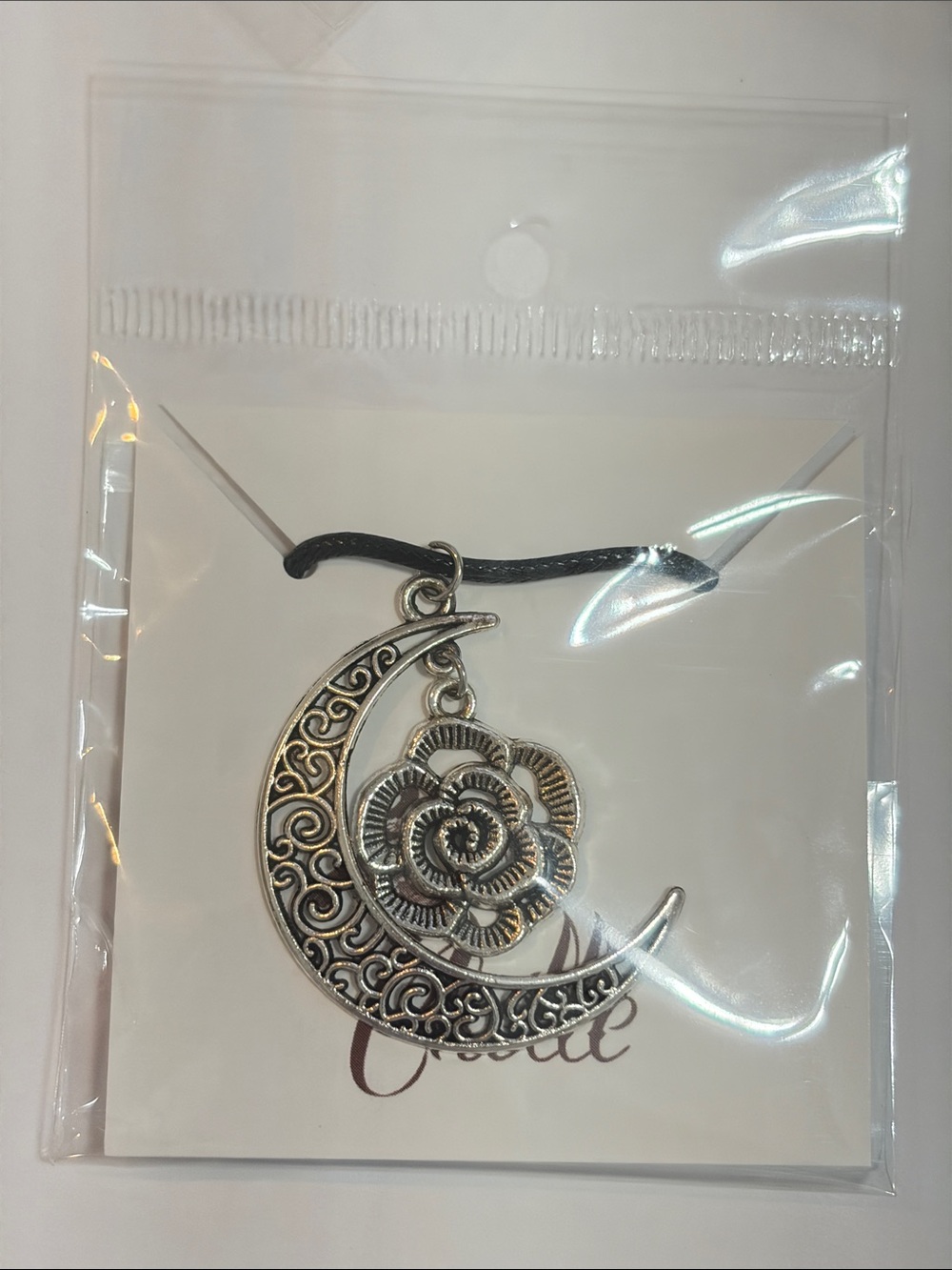 Filigree Crescent Half Moon Rose Pendant Charm
